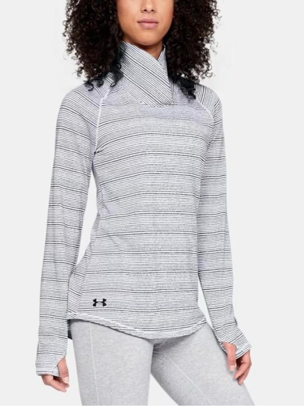Under Armour Womens Striped Funnel Neck Pullover Zinger Top Black White Size Med